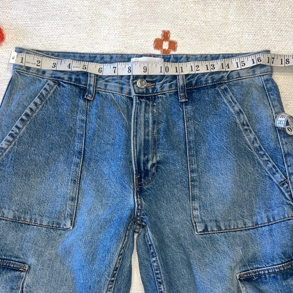 ZARA✨Cargo Jeans U.S. Women’s 6 Baggy Low Waisted Pockets Med Blue - Picture 6 of 16